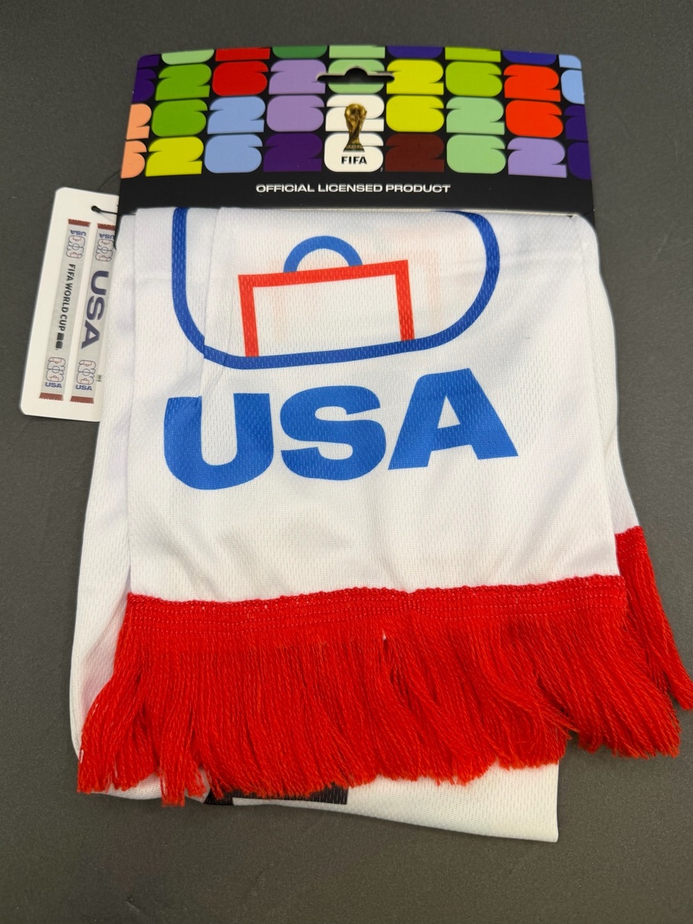 USA FIFA Official Licensed Scarf Bufanda with Red Fringe- NWT‎